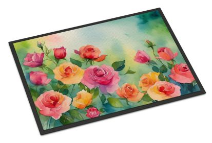 Roses in Watercolor Doormat Front Door Mat Indoor Outdoor Rugs for Entryway, Non Slip Washable Low Pile, 24H X 36W (Default: Default)