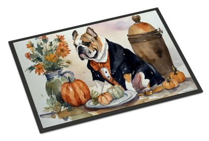 English Bulldog Fall Kitchen Pumpkins Doormat Front Door Mat Indoor Outdoor Rugs for Entryway, Non Slip Washable Low Pile, 24H X 36W (Default: Default)