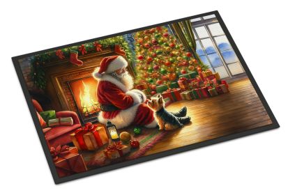 Yorkshire Terrier Yorkie and Santa Claus Doormat Front Door Mat Indoor Outdoor Rugs for Entryway, Non Slip Washable Low Pile, 24H X 36W (Default: Default)