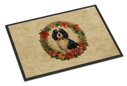 Cavalier Spaniel Christmas Flowers Doormat Front Door Mat Indoor Outdoor Rugs for Entryway, Non Slip Washable Low Pile, 24H X 36W (Default: Default)