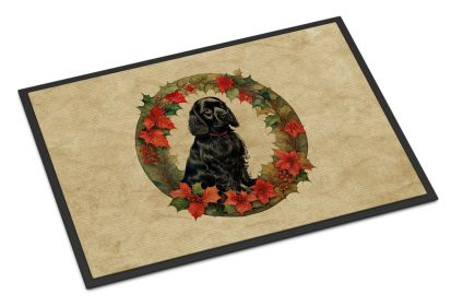 Cocker Spaniel Christmas Flowers Doormat Front Door Mat Indoor Outdoor Rugs for Entryway, Non Slip Washable Low Pile, 24H X 36W (Default: Default)