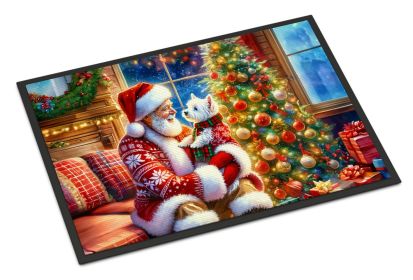 Westie and Santa Claus Doormat Front Door Mat Indoor Outdoor Rugs for Entryway, Non Slip Washable Low Pile, 24H X 36W (Default: Default)