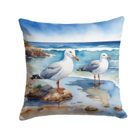 Gulls Scavenging Throw Pillow Machine Washable, Indoor Outdoor Decorative Pillow for Couch, Bed or Patio, 14Hx14W (Default: Default)