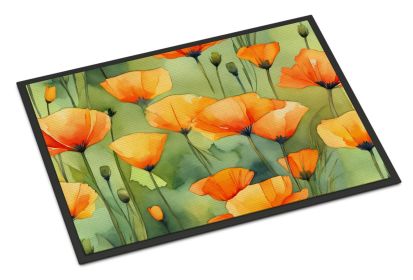 California California Poppies in Watercolor Doormat Front Door Mat Indoor Outdoor Rugs for Entryway, Non Slip Washable Low Pile, 24H X 36W (Default: Default)