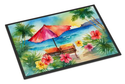 Hawaii Hawaiian Hibiscus in Watercolor Doormat Front Door Mat Indoor Outdoor Rugs for Entryway, Non Slip Washable Low Pile, 24H X 36W (Default: Default)