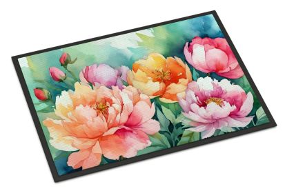 Indiana Peonies in Watercolor Doormat Front Door Mat Indoor Outdoor Rugs for Entryway, Non Slip Washable Low Pile, 24H X 36W (Default: Default)