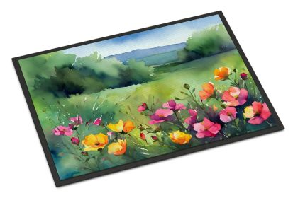 North Dakota Wild Prairie Roses in Watercolor Doormat Front Door Mat Indoor Outdoor Rugs for Entryway, Non Slip Washable Low Pile, 24H X 36W (Default: Default)