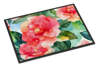 Alabama Camellia in Watercolor Doormat Front Door Mat Indoor Outdoor Rugs for Entryway, Non Slip Washable Low Pile, 24H X 36W (Default: Default)