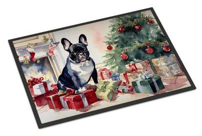 French Bulldog Cozy Christmas Doormat Front Door Mat Indoor Outdoor Rugs for Entryway, Non Slip Washable Low Pile, 24H X 36W (Default: Default)