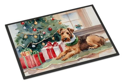 Airedale Terrier Cozy Christmas Doormat Front Door Mat Indoor Outdoor Rugs for Entryway, Non Slip Washable Low Pile, 24H X 36W (Default: Default)