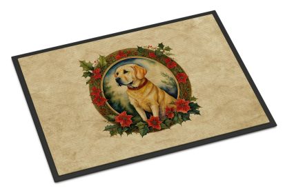 Labrador Retriever Christmas Flowers Doormat Front Door Mat Indoor Outdoor Rugs for Entryway, Non Slip Washable Low Pile, 24H X 36W (Default: Default)