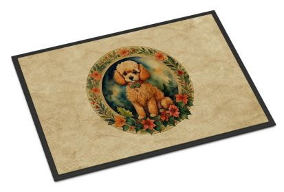 Poodle Christmas Flowers Doormat Front Door Mat Indoor Outdoor Rugs for Entryway, Non Slip Washable Low Pile, 24H X 36W (Default: Default)