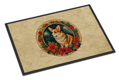 Corgi Christmas Flowers Doormat Front Door Mat Indoor Outdoor Rugs for Entryway, Non Slip Washable Low Pile, 24H X 36W (Default: Default)