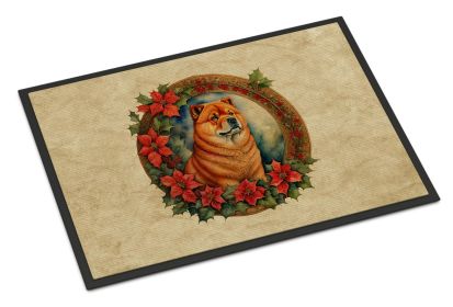 Chow Chow Christmas Flowers Doormat Front Door Mat Indoor Outdoor Rugs for Entryway, Non Slip Washable Low Pile, 24H X 36W (Default: Default)