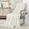 VERAMUSE Pom Pom Throw Blanket for Couch 50"X60" Farmhouse Blankets for Bed and Sofa