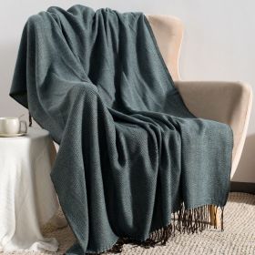 VERAMUSE Herringbone Throw Blanket for Couch 50"X60" Farmhouse Blankets for Bed and Sofa (Color: Blue)