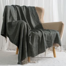 VERAMUSE Herringbone Throw Blanket for Couch 50"X60" Farmhouse Blankets for Bed and Sofa (Color: Grey)