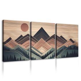 3 Panels Framed Abstract Wood Grain Boho Style Mountain & Forest Canvas Wall Art Decor,3 Pieces Mordern Canvas Decoration Painting for Office (Color: as Pic)